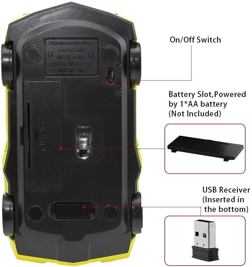 Ratón inalámbrico 3D para coche deportivo Ratón óptico para computadora, mouse ergonómico para computadora portátil de escritorio para LBJN