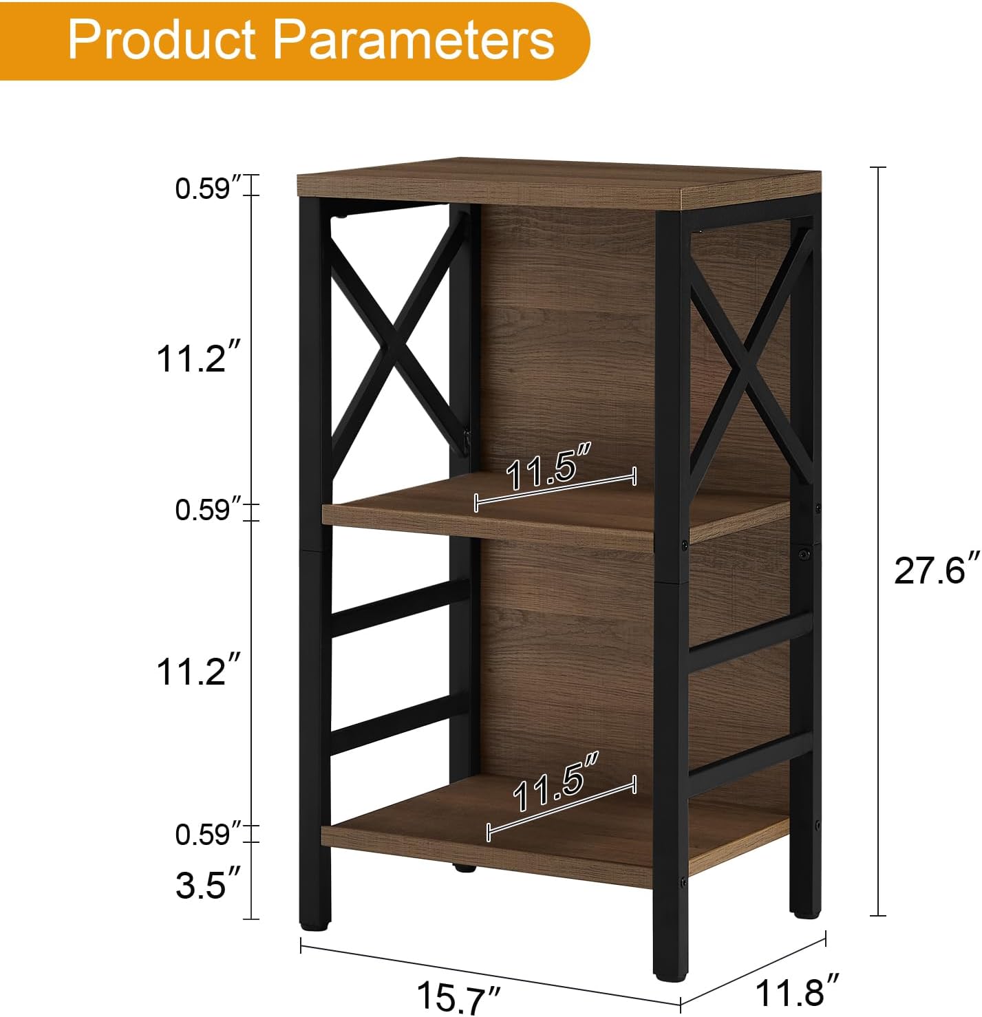 Estantería industrial de 3 niveles, estantería rústica de madera y metal, estantería pequeña de almacenamiento independiente para espacios pequeños,