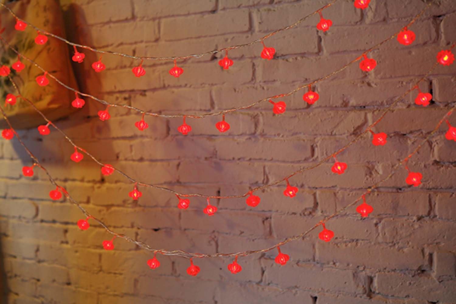 Amants01 – Tira de luces LED de 13 pies y 40 luces LED rojas a pilas para bodas, Año Nuevo chino, festival de primavera, decoración de fiesta,