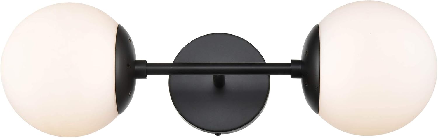 Light Society LS-W268-BK-WH Zeno – Aplique de pared de cristal blanco y negro con 2 luces, estilo retro vintage moderno de mediados de siglo