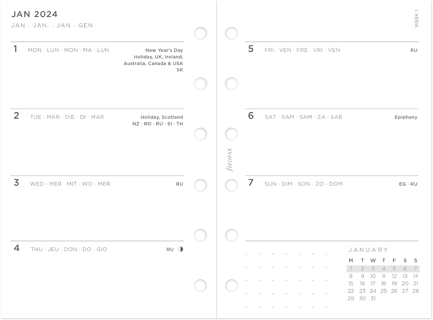 Filofax Norfolk – Organizador de tamaño personal, color gris pardo, piel suave de grano completo, seis anillos, con calendario semanal para ver cada