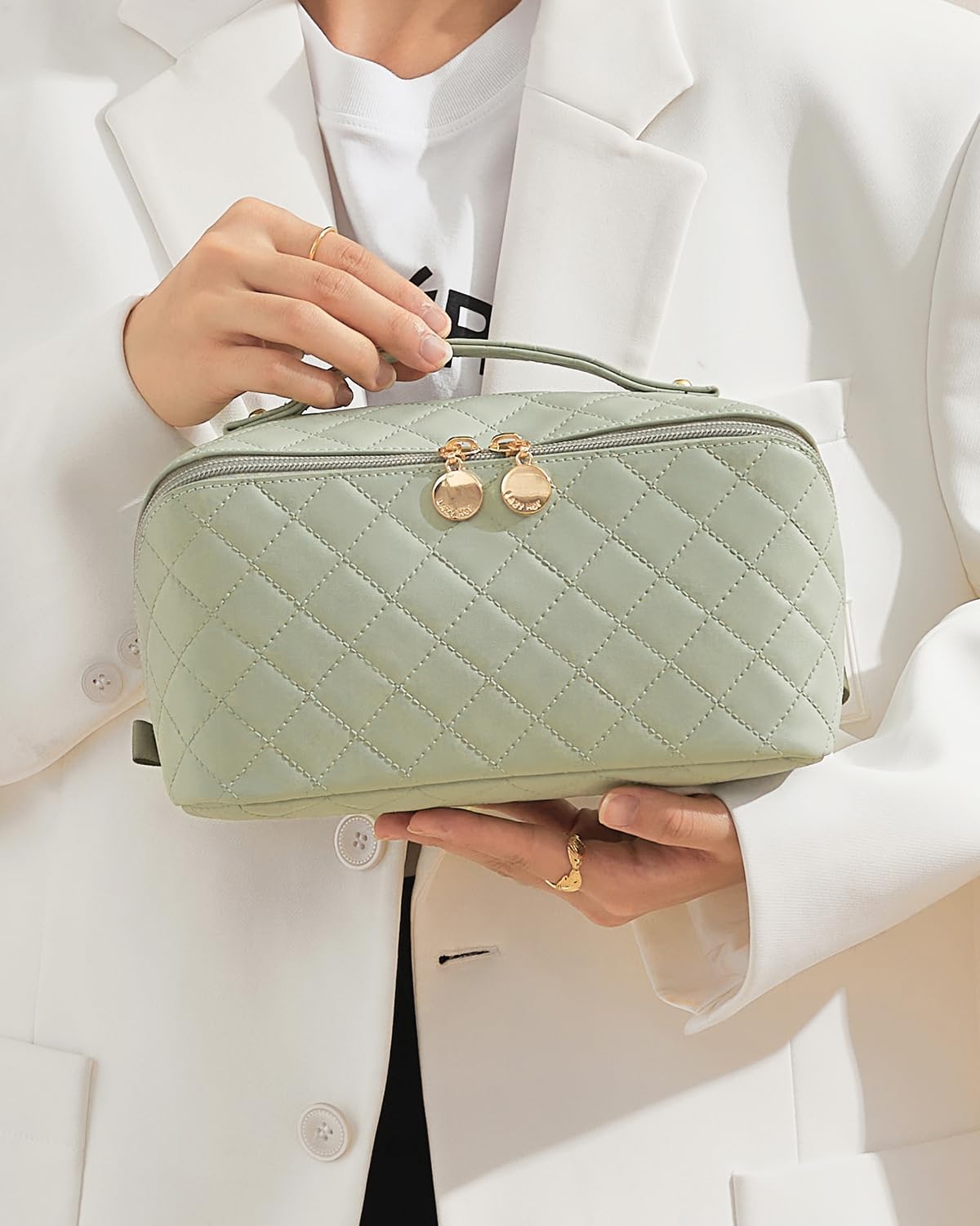 Bolsa de maquillaje de viaje, bolsa de cosméticos de gran capacidad para mujeres, bolsa portátil impermeable, bolsa de aseo plana abierta,