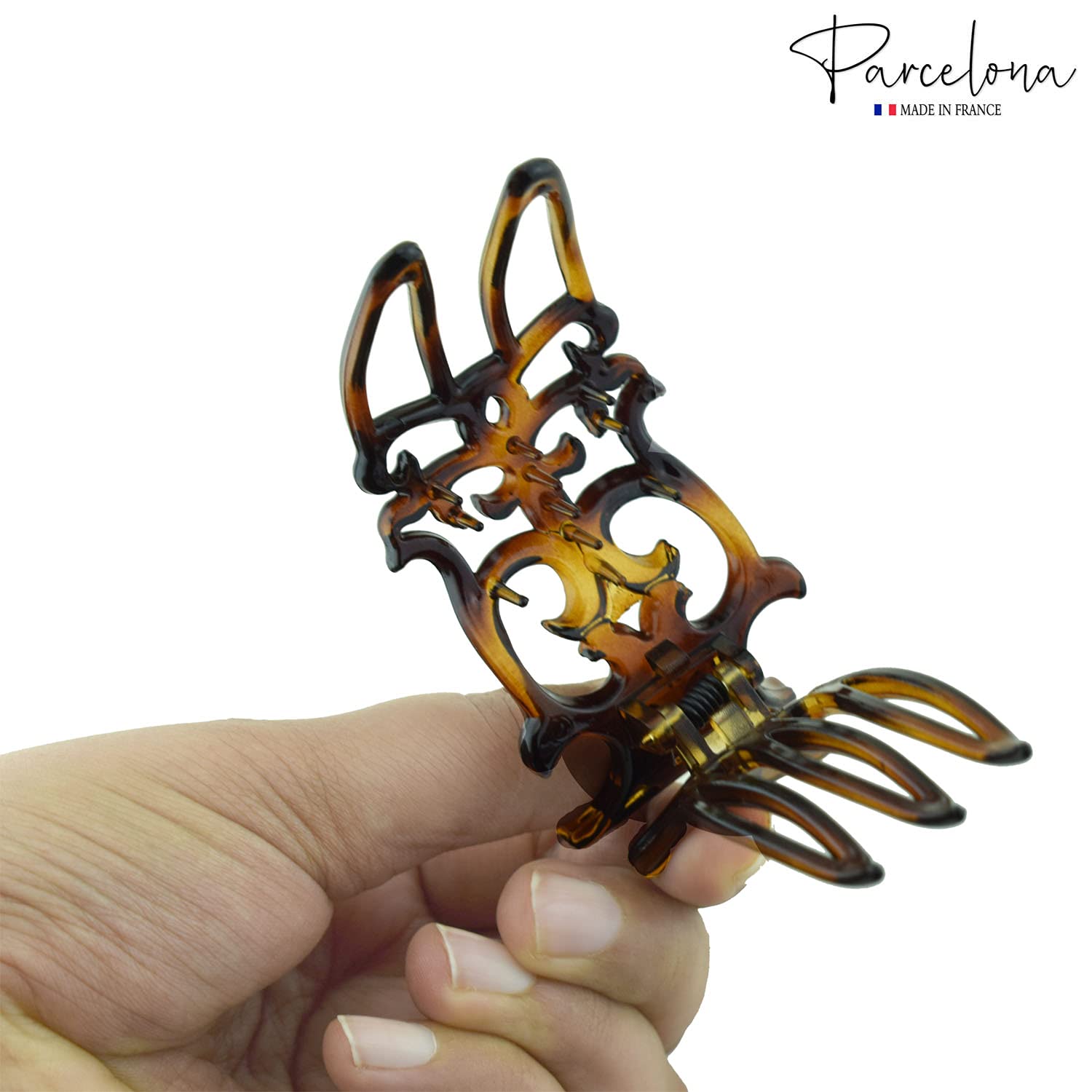 Parcelona Pequeña diapositiva francesa de celuloide intrincada en la pinza lateral del pelo del deslizador para el pelo fino