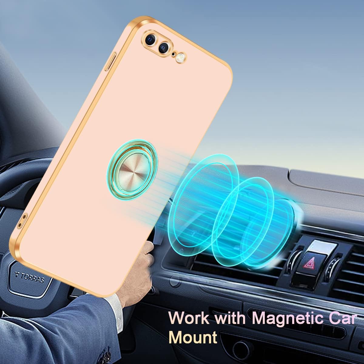 Fingic Funda para iPhone 7 Plus, iPhone 8 Plus con soporte de anillo, soporte delgado y delgado, soporte magnético para automóvil para mujeres y