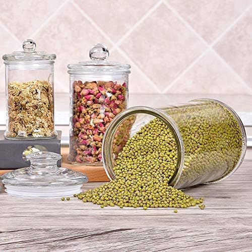 Suwimut Juego de 3 tarros de vidrio con tapas, recipientes de baño, tarros de almacenamiento pequeños para cocina, baño, almacenamiento Qtip,