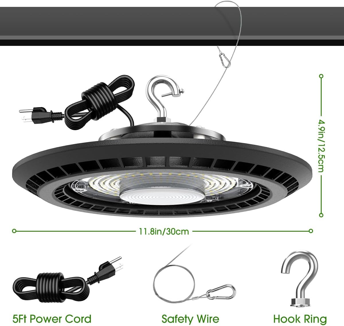 Paquete de 2 luces LED de alta bahía de 100 W, 12,000 lm y 5000 K luz diurna, IP66 impermeable con enchufe estadounidense y cable de 5 pies, ideal