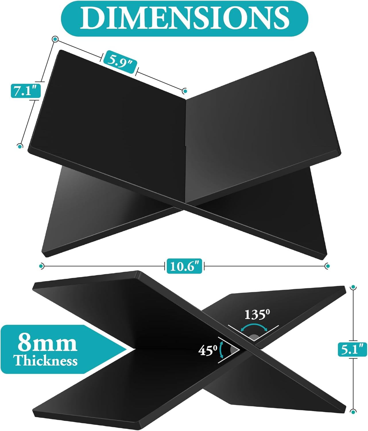 ohlela Soporte acrílico para libros, 10.6 x 7.1 x 5.1 pulgadas, color negro mate para exhibir como un elegante y resistente soporte acrílico para