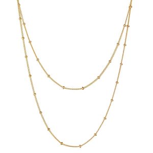Dainty Double Chain Layered Necklace Women Choker Satellite Handmade Gold Jewelry 16″+extension Dainty Double Chain Layered Necklace Women Choker Satellite Handmade Gold Jewelry 16″+extension