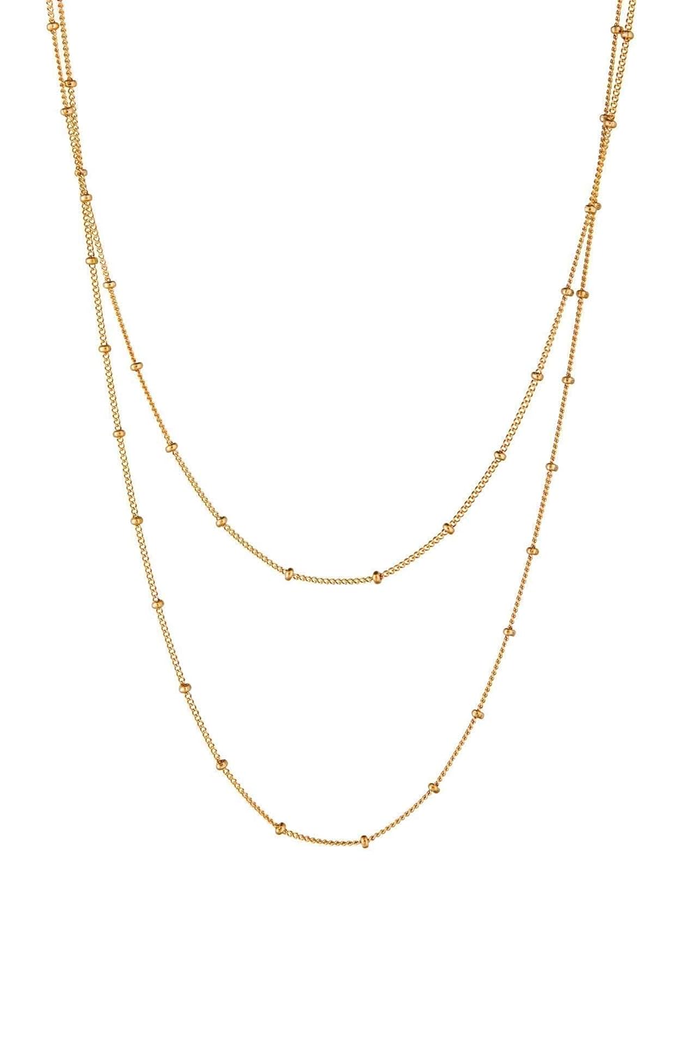 Dainty Double Chain Layered Necklace Women Choker Satellite Handmade Gold Jewelry 16″+extension