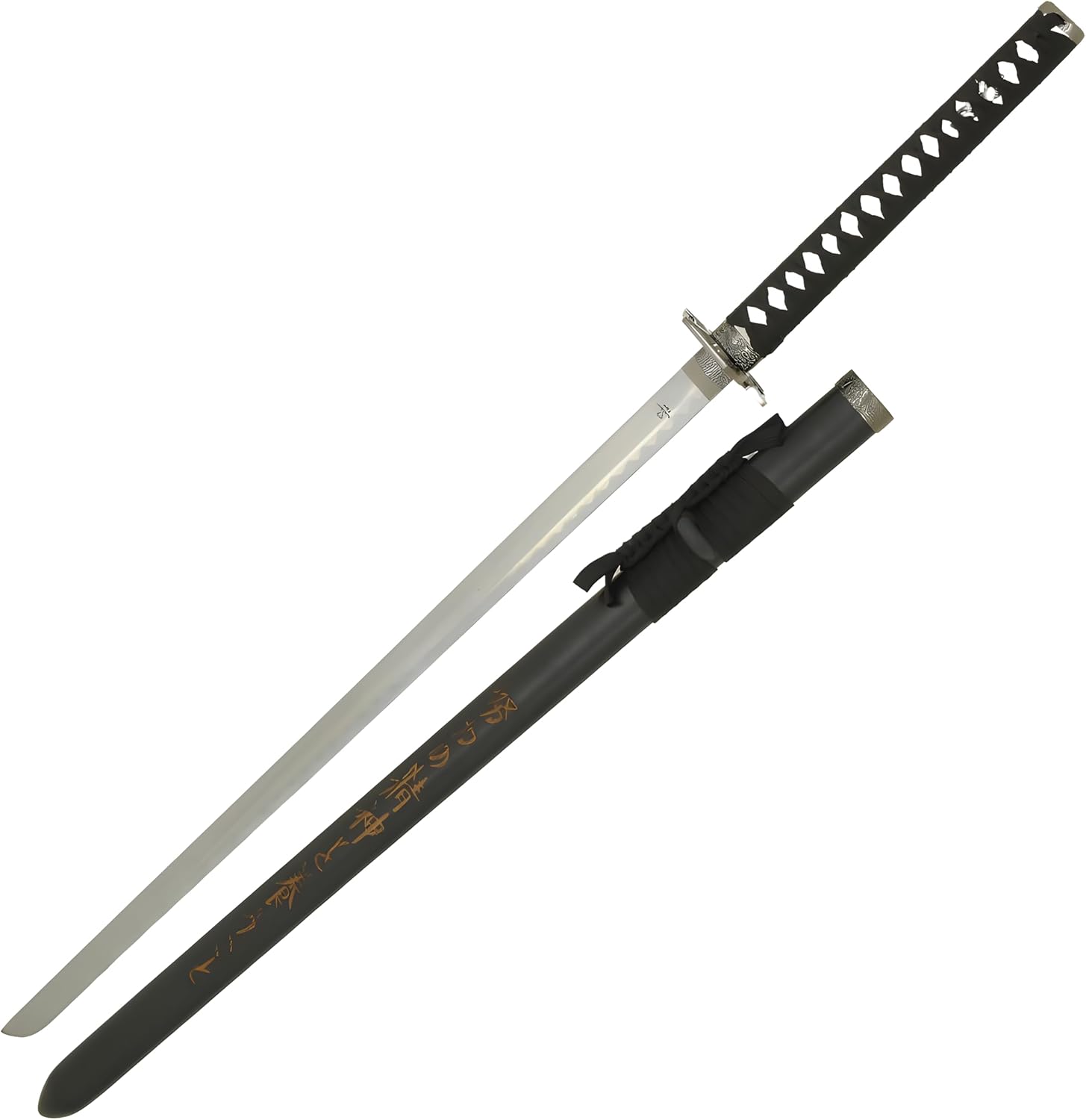 Espada ninja clásica, longitud total de 41 pulgadas, mango de madera dura envuelta en piel de rayo, soporte de exhibición de madera