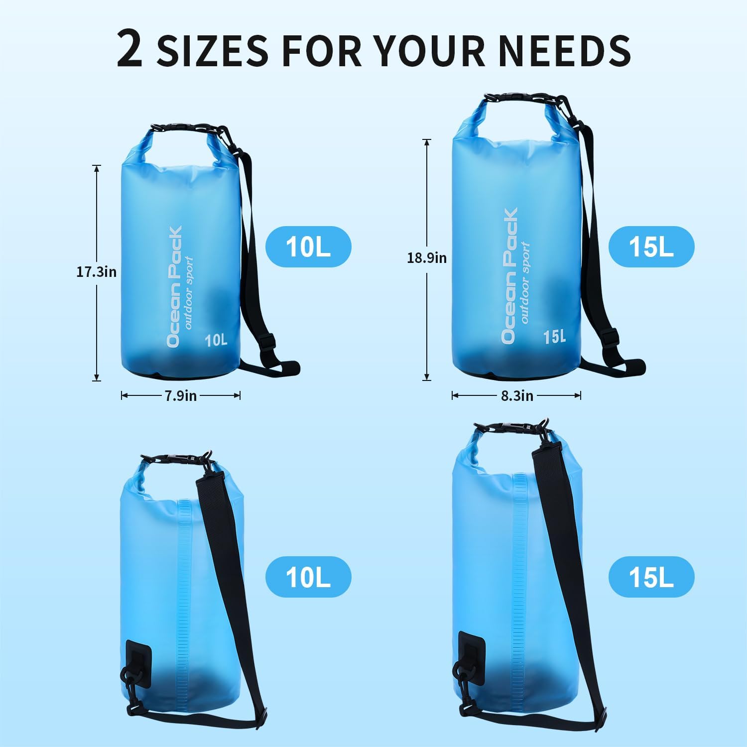 Bolsa seca impermeable para mujeres y hombres, bolsa de almacenamiento ligera y seca de 10 L15 L, saco flotante con funda impermeable para teléfono,