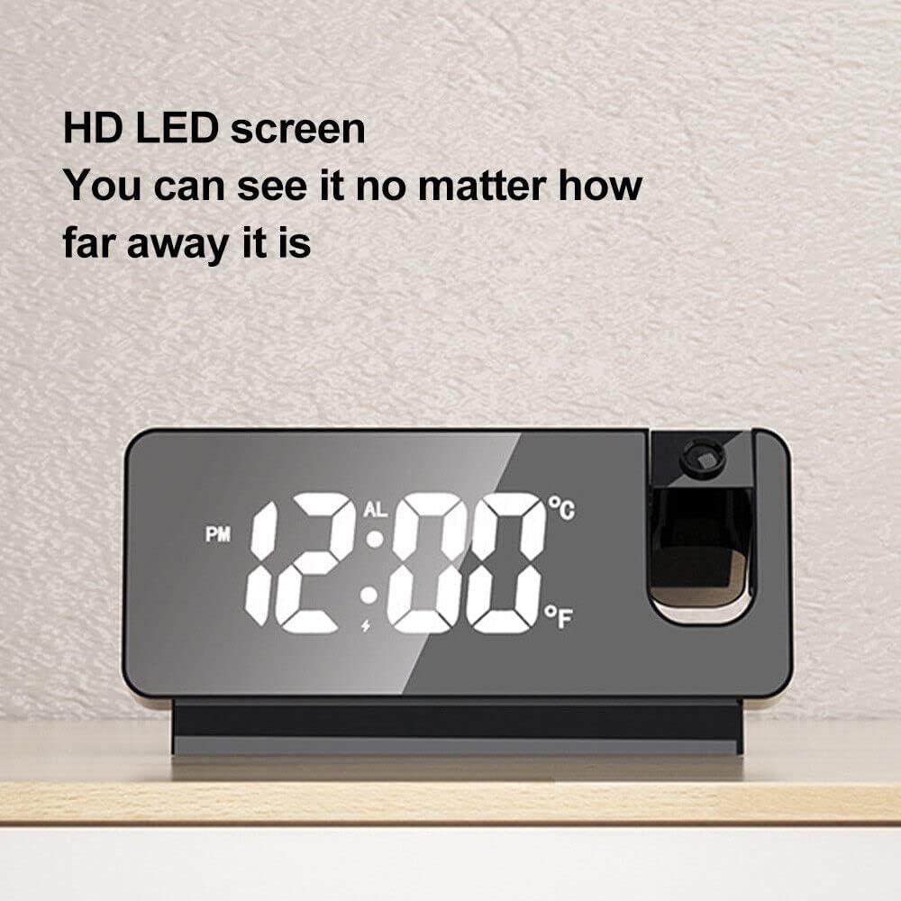RUNAAJA – Reloj despertador digital LED inteligente, proyector de temperatura, tiempo, pantalla LCD, reloj despertador de proyección para