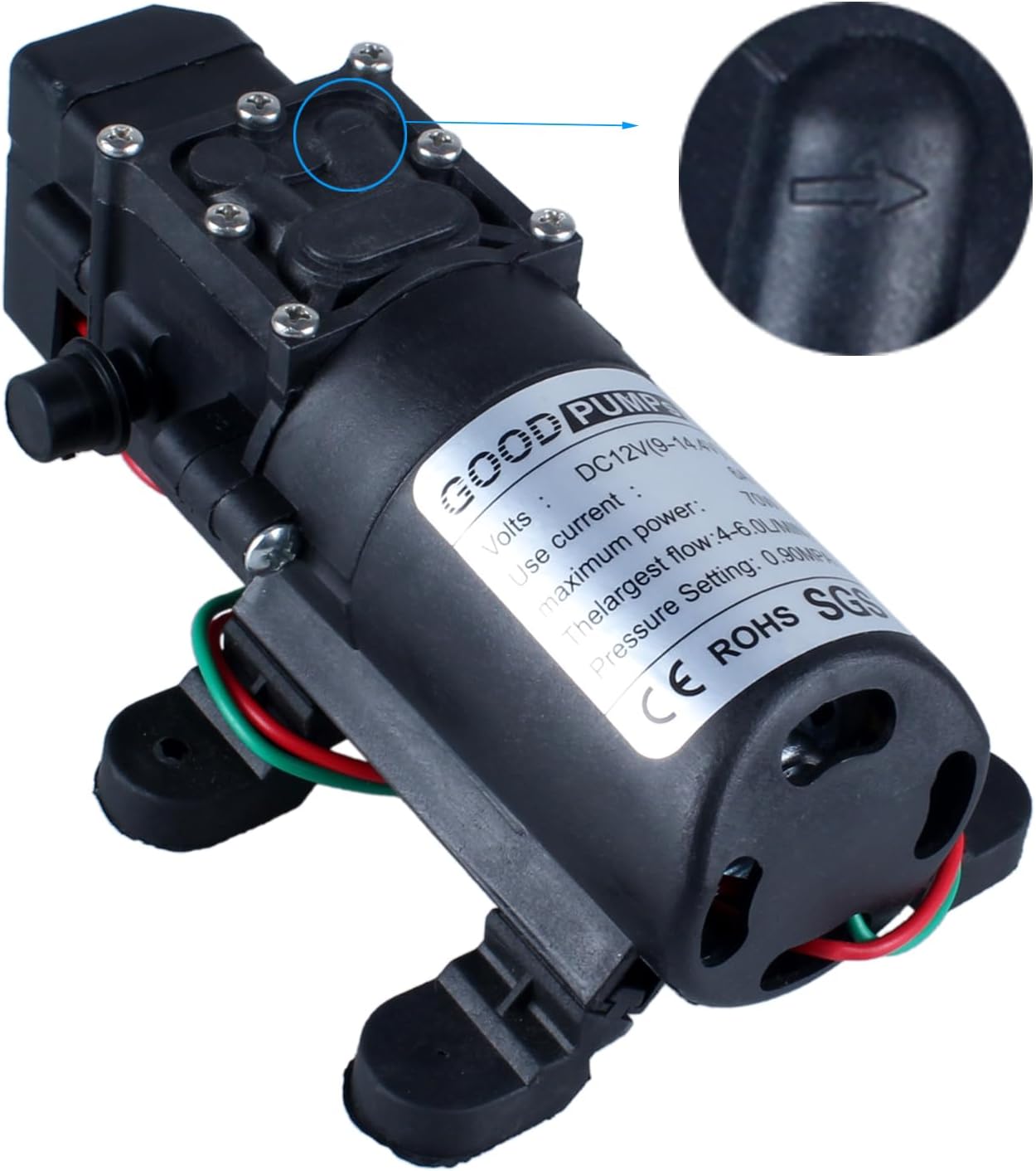 Pulverizador de bomba de 12 V CC 70 W 0.9MPA 130 psi Bomba de presión de agua Bomba de refuerzo para el hogar Bomba de diafragma Conectar a