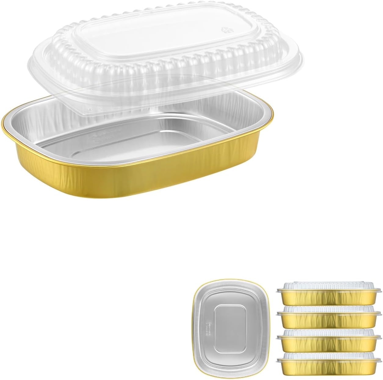 MESTAEK Sartenes ovalados de papel de aluminio con tapas a presión (paquete de 5)  2 recipientes reutilizables más gruesos y resistentes de 25 onzas