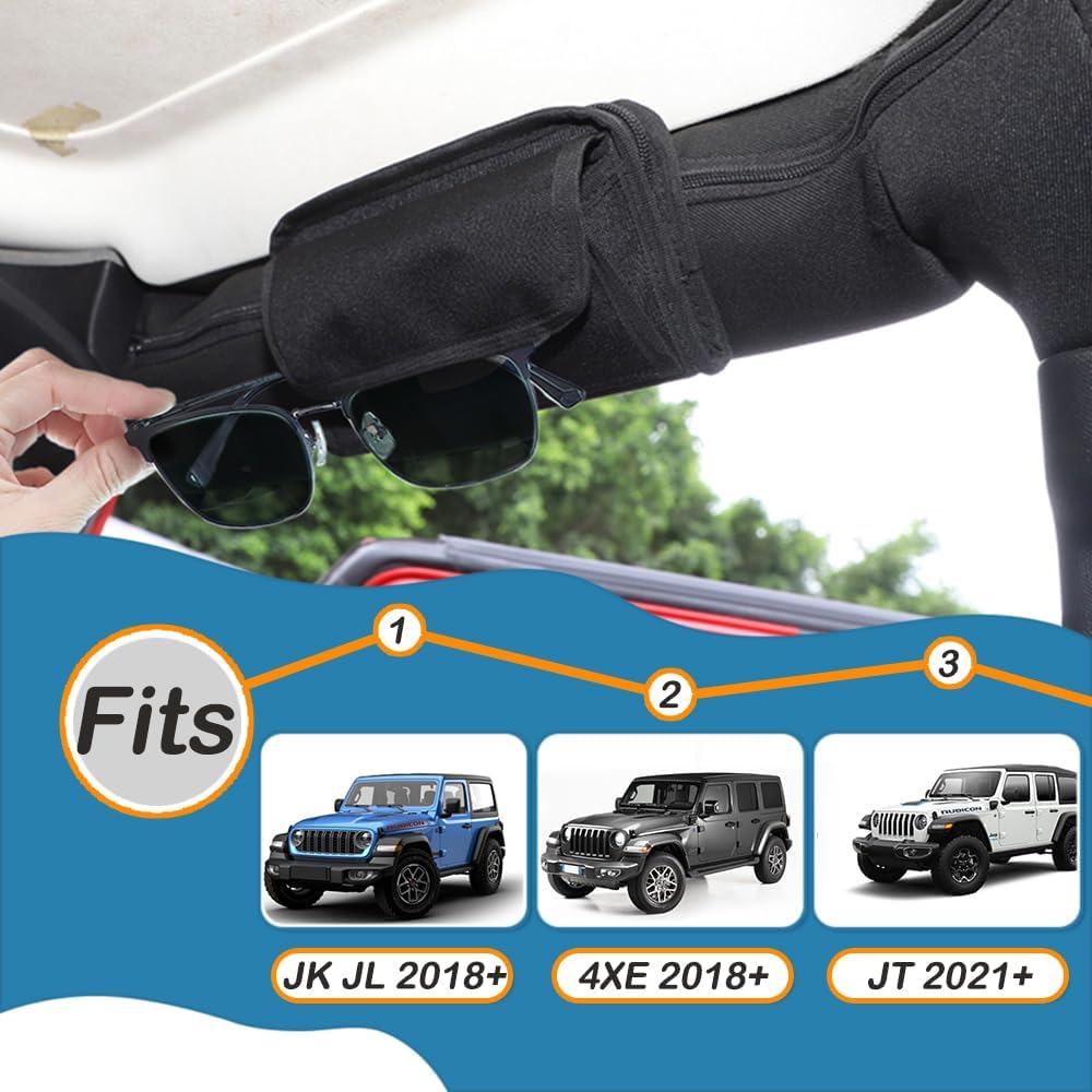 YOCTM Soporte para lentes de sol para Jeep Wrangler JL JK JT Sports Sahara Freedom Rubicon X y Unlimited 2007-2023 Bolsa de almacenamiento interior