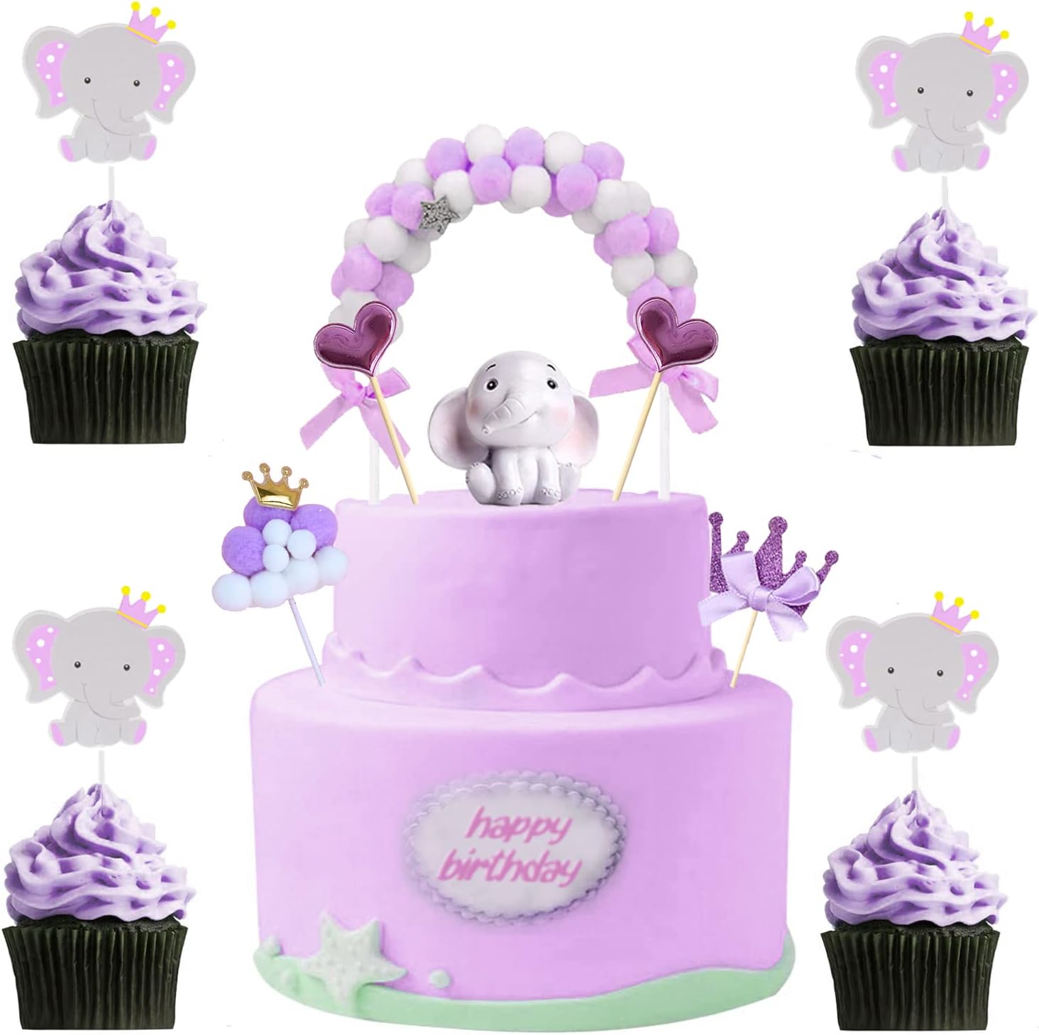 54 piezas de decoración de elefante para tartas de elefante, decoración de baby shower para niña, elefante, decoración de baby shower, decoración de