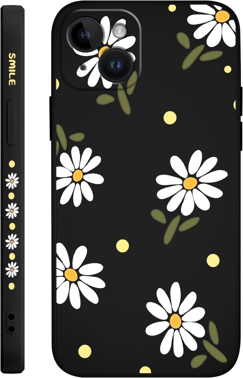 LEECG Fundas para iPhone 15 Plus, 15 Plus con diseño de patrón de crisantemo lateral, protector de lente de cámara suave a prueba de golpes para