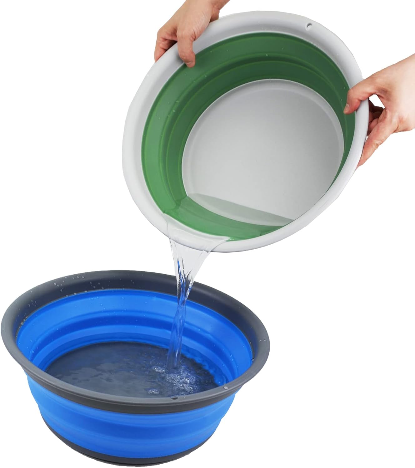 SAMMART Tina plegable de 7.5 L (1.98 galones) – Tina plegable – Lavabo portátil – Tina de plástico que ahorra espacio (gris claroverde mar oscuro