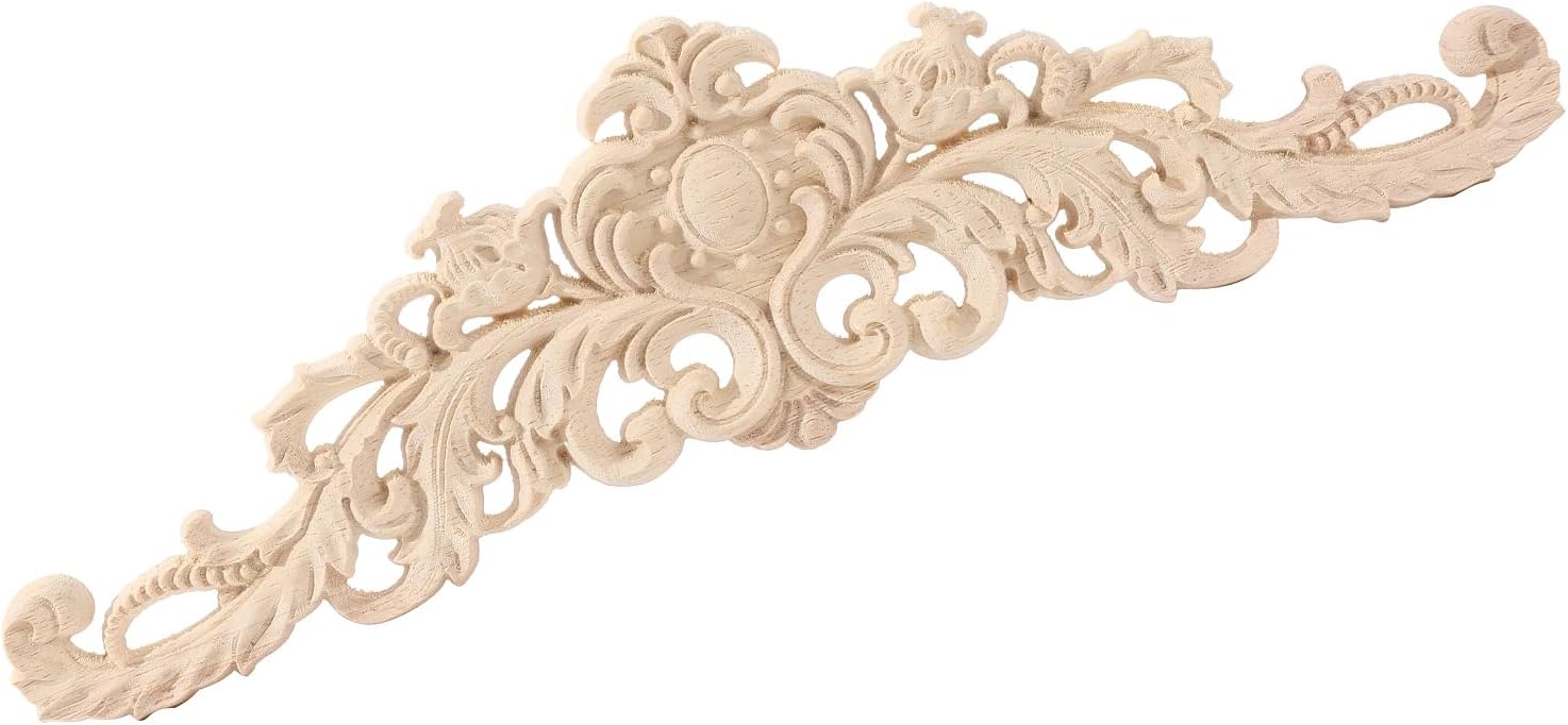 Apliques largos de madera onlays decorativos de madera, apliques de madera tallada sin pintar para puerta de cama, armario, decoración de muebles (1