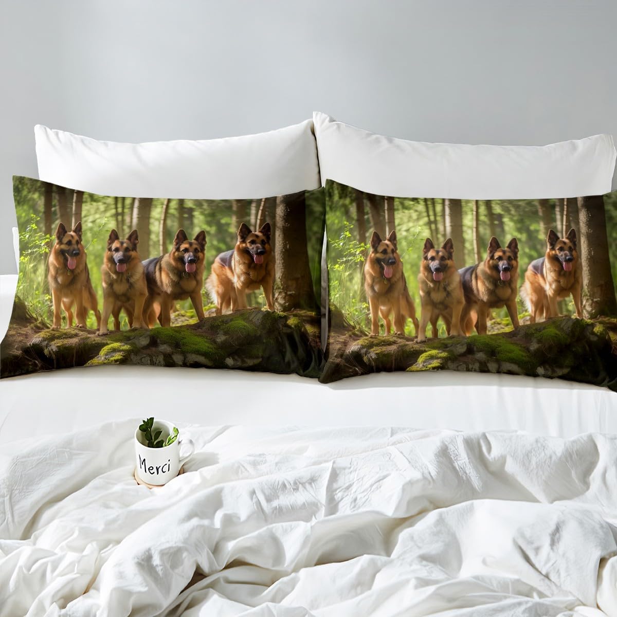 Feelyou Juego de ropa de cama con diseño de pastor alemán para niños y adultos, funda de edredón de perro mascota amante de perros, decoración de