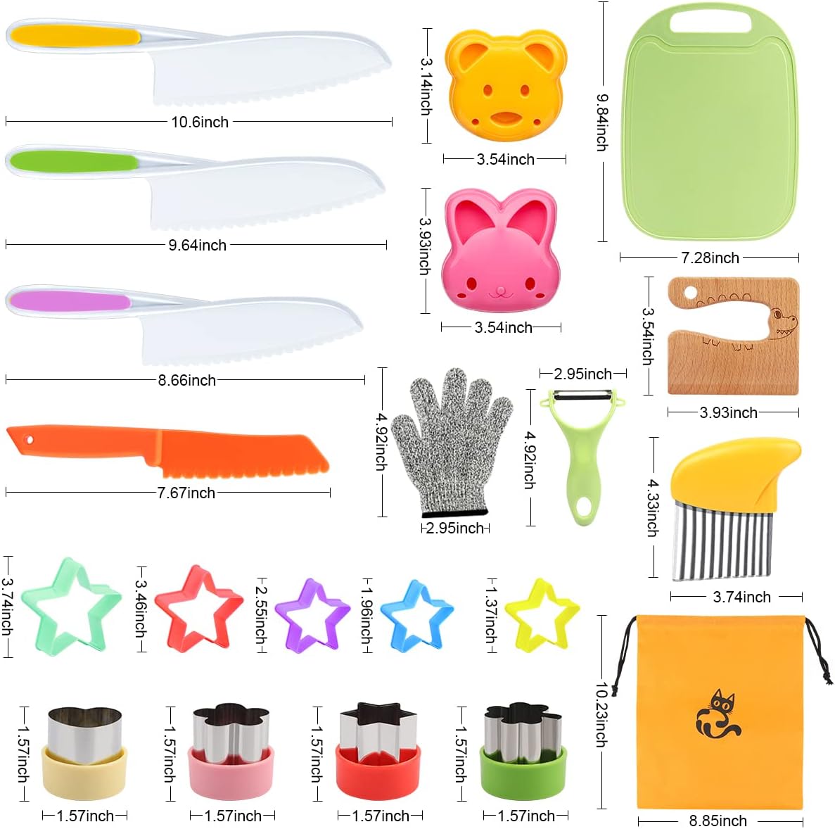 22 cuchillos de cocina de madera para niños, juego de cuchillos de cocodrilo con guantes, tabla de cortar frutas, verduras, cortadores arrugados,