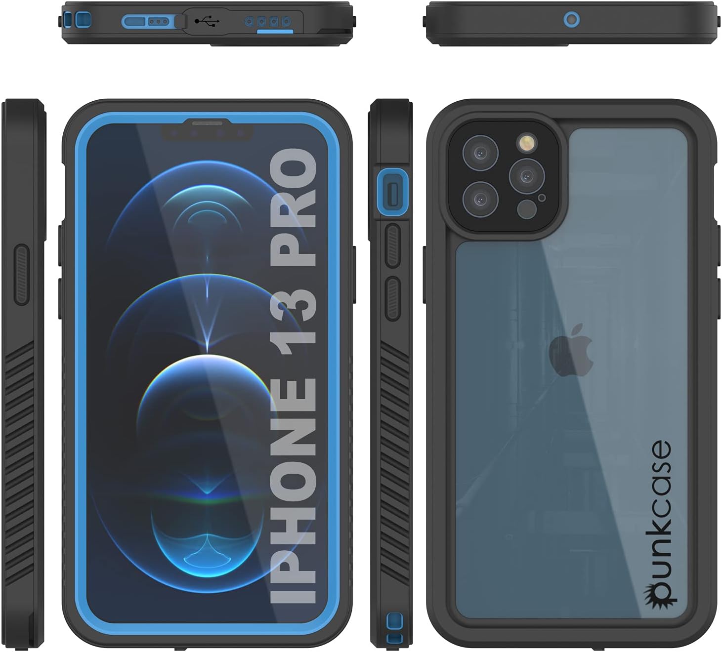 Punkcase Funda impermeable para iPhone 13 Pro Extreme Series Slim Fit Certificado IP68 a prueba de golpes a prueba de nieve con protector de