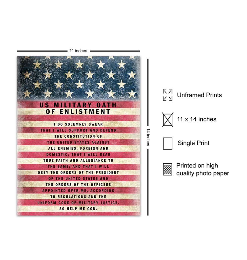 Patriotic American Flag Art 11×14 – Military Oath of Enlistment – Gift for Soldiers, Veteran, Armed forces, Marines, Navy, Coast Guard – Patriotic