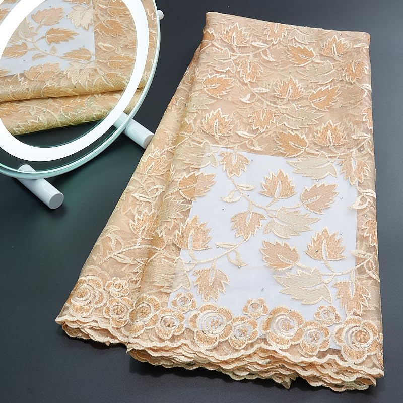 Tela africana del cordón 2.5 yardas, tela francesa del cordón de tul de la malla del bordado para la costura del vestido de fiesta