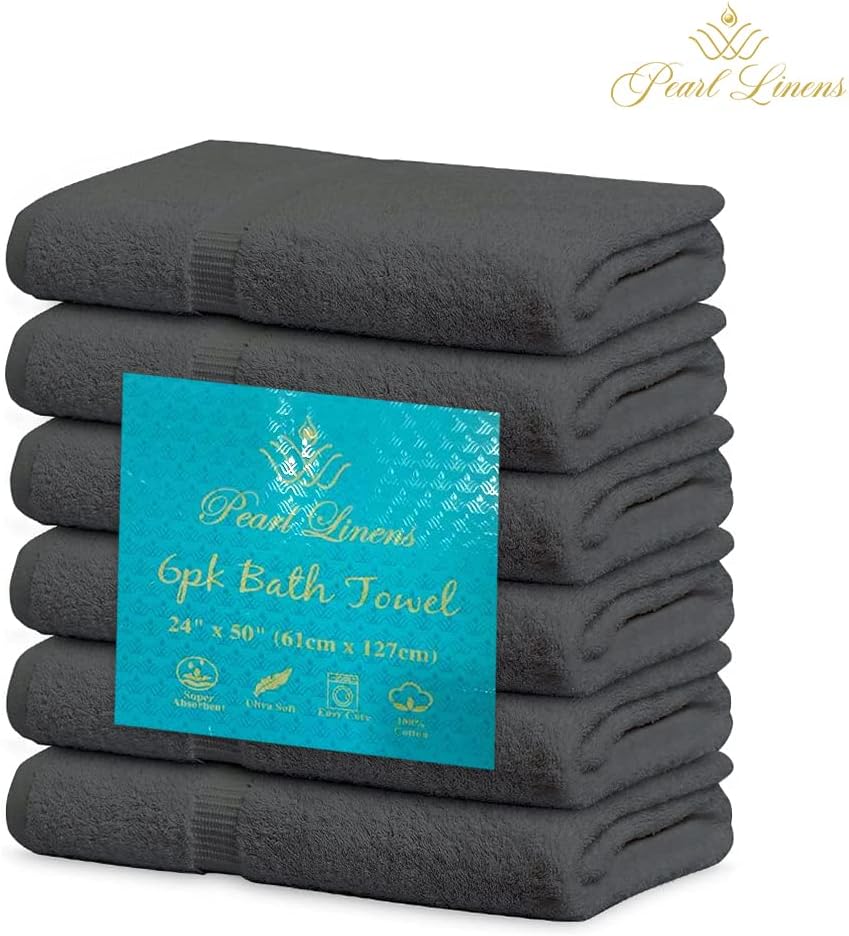 Pearl Linens Juego de 6 toallas de baño 100% algodón prémium para gimnasio, piscina y spa, 24 x 50 pulgadas, toallas de baño de lujo, 500 GSM,