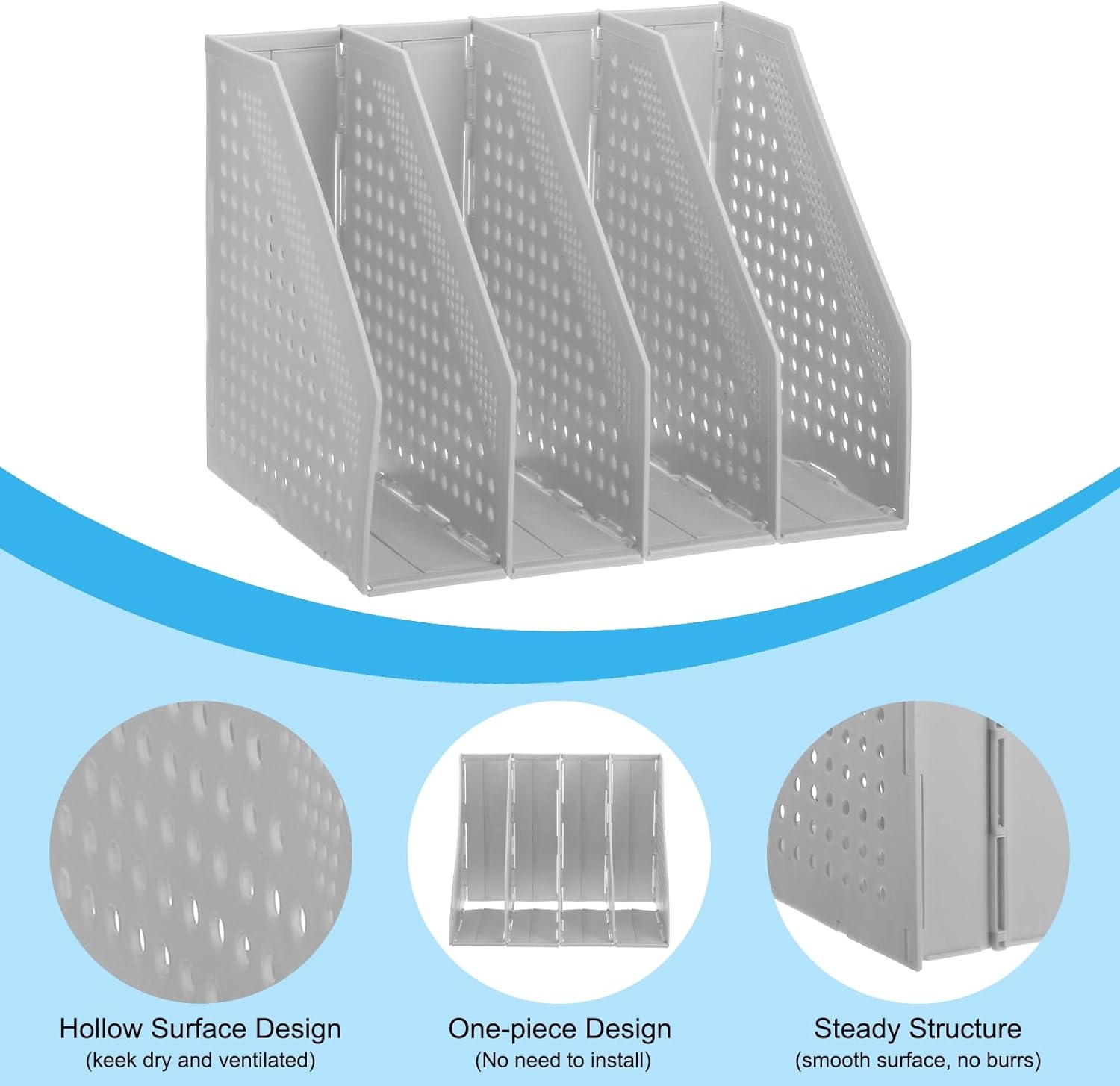 PATIKIL Soporte plegable para archivadores, 4 compartimentos verticales, organizador de escritorio resistente para oficina, libros, organización de
