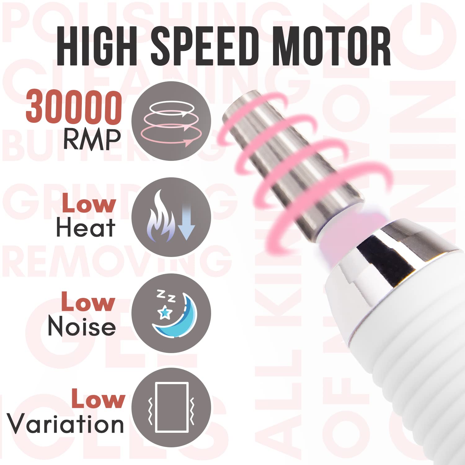 Makartt Taladro de uñas recargable de 30000 rpm, portátil, eléctrico E File Malory, removedor de esmalte de uñas acrílico, paquete con tapetes de