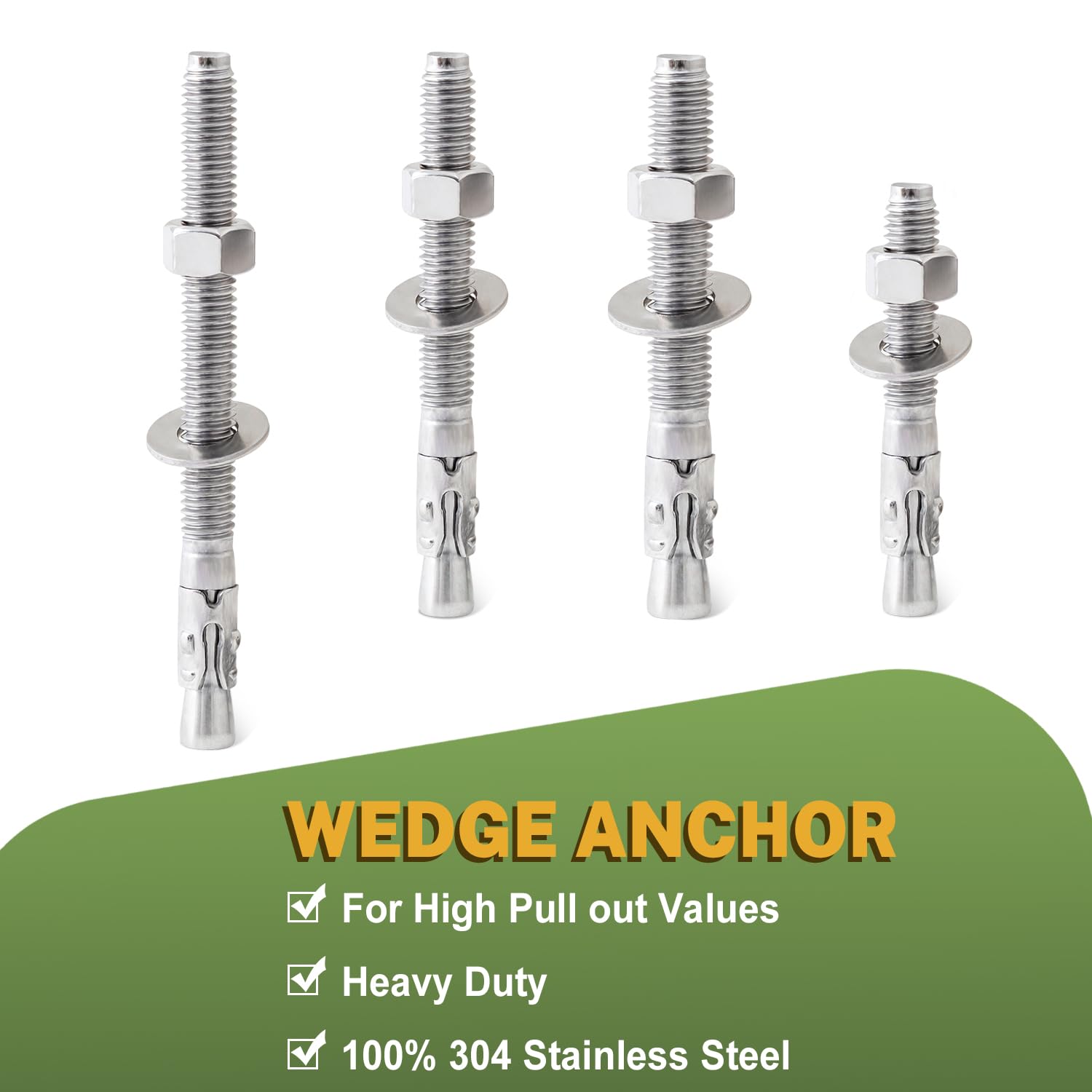 LIONMAX Pernos de anclaje de hormigón de acero inoxidable de 38 pulgadas x 3 pulgadas, paquete de 12 anclajes de cuña para soporte de base de pared