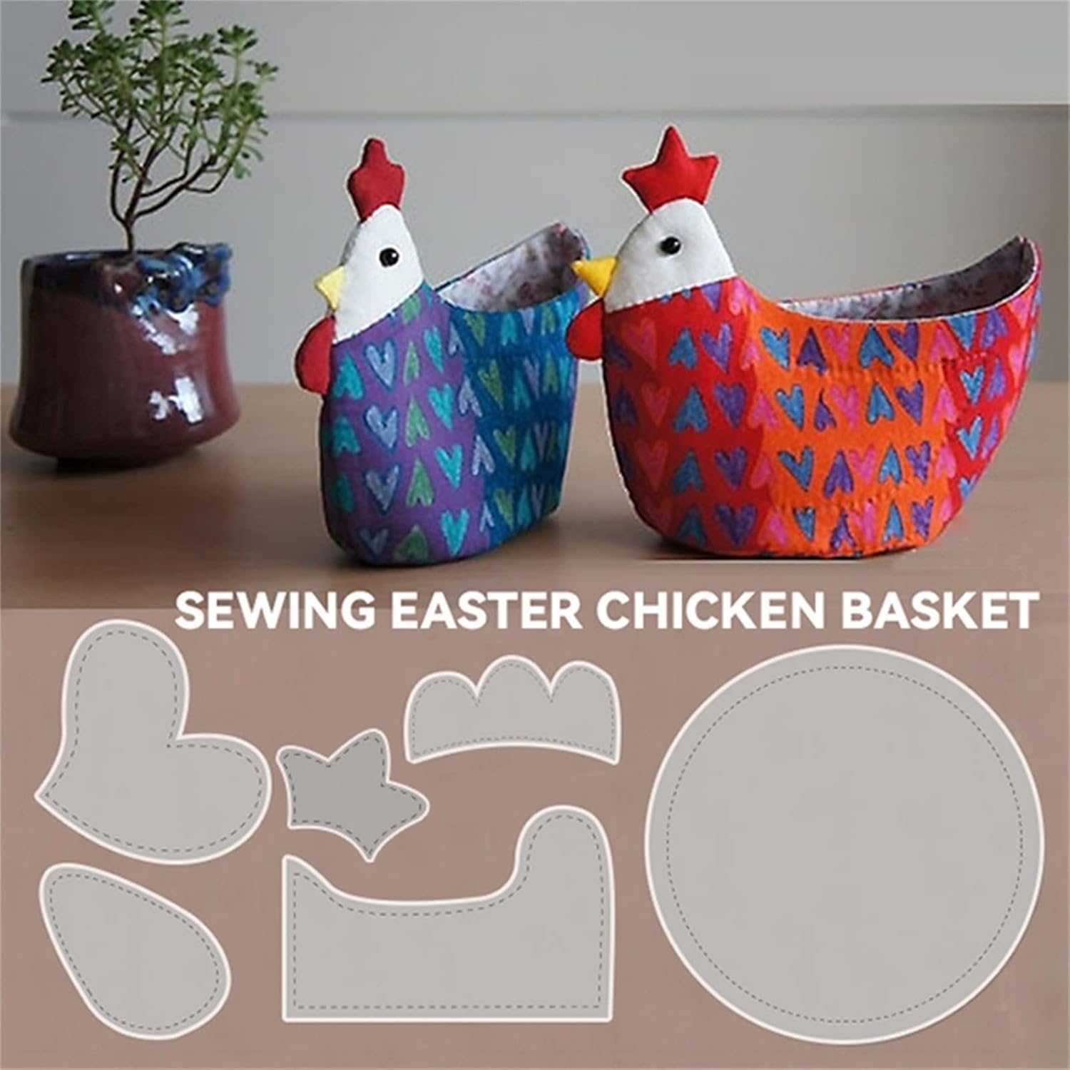 Plantilla de patrón acogedor para tazón de pollo, 6 plantillas de cesta de huevos de Pascua para coser, regla de costura de cesta de pollo,