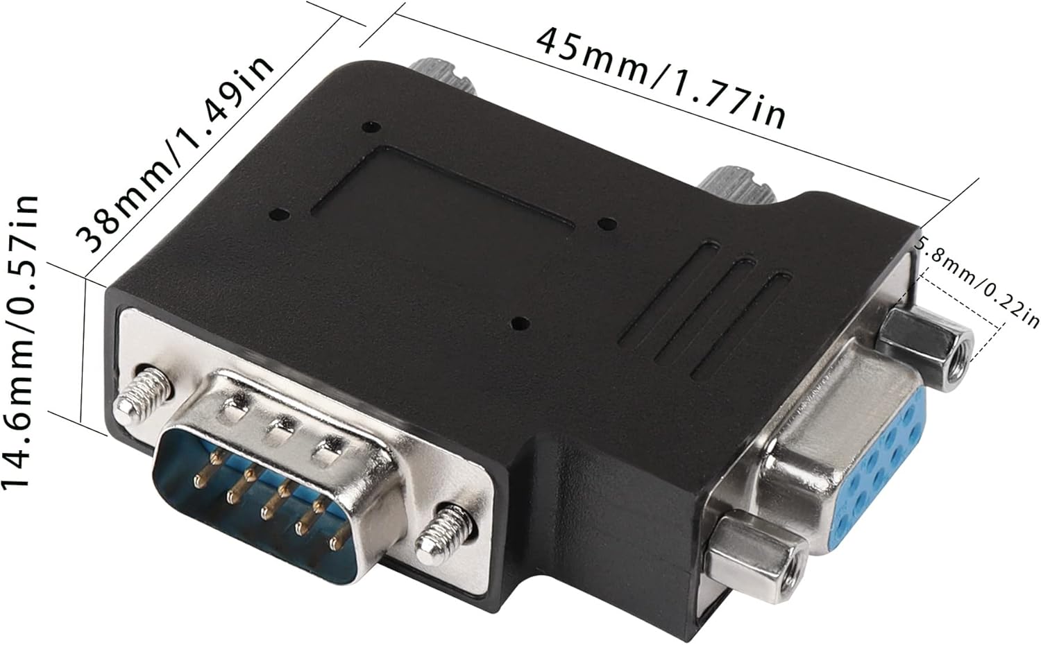 QIANRENON RS232 DB9 macho a hembra Adaptador de ángulo recto de 90 grados Conector DB9 en ángulo L, para dispositivos de interfaz de comunicación