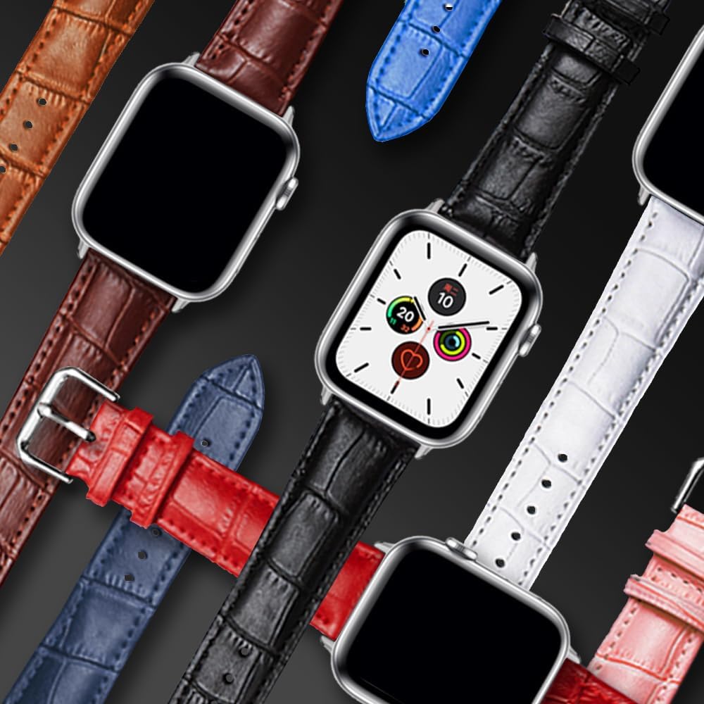 Compatible con correas de Apple Watch de 1.614 in1.575 in1.496 in 1.929 in1.772 in1.732 in1.654 in, correa de repuesto de piel de cocodrilo para