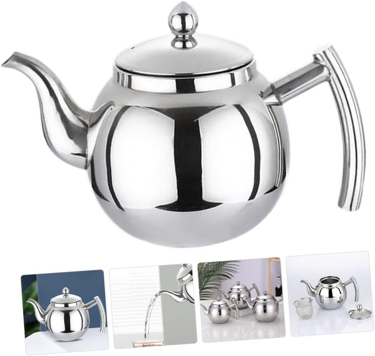 Cabilock Tetera de acero inoxidable Botella de agua de acero inoxidable, hervidor de té, hervidor de agua caliente, jarra de agua de acero