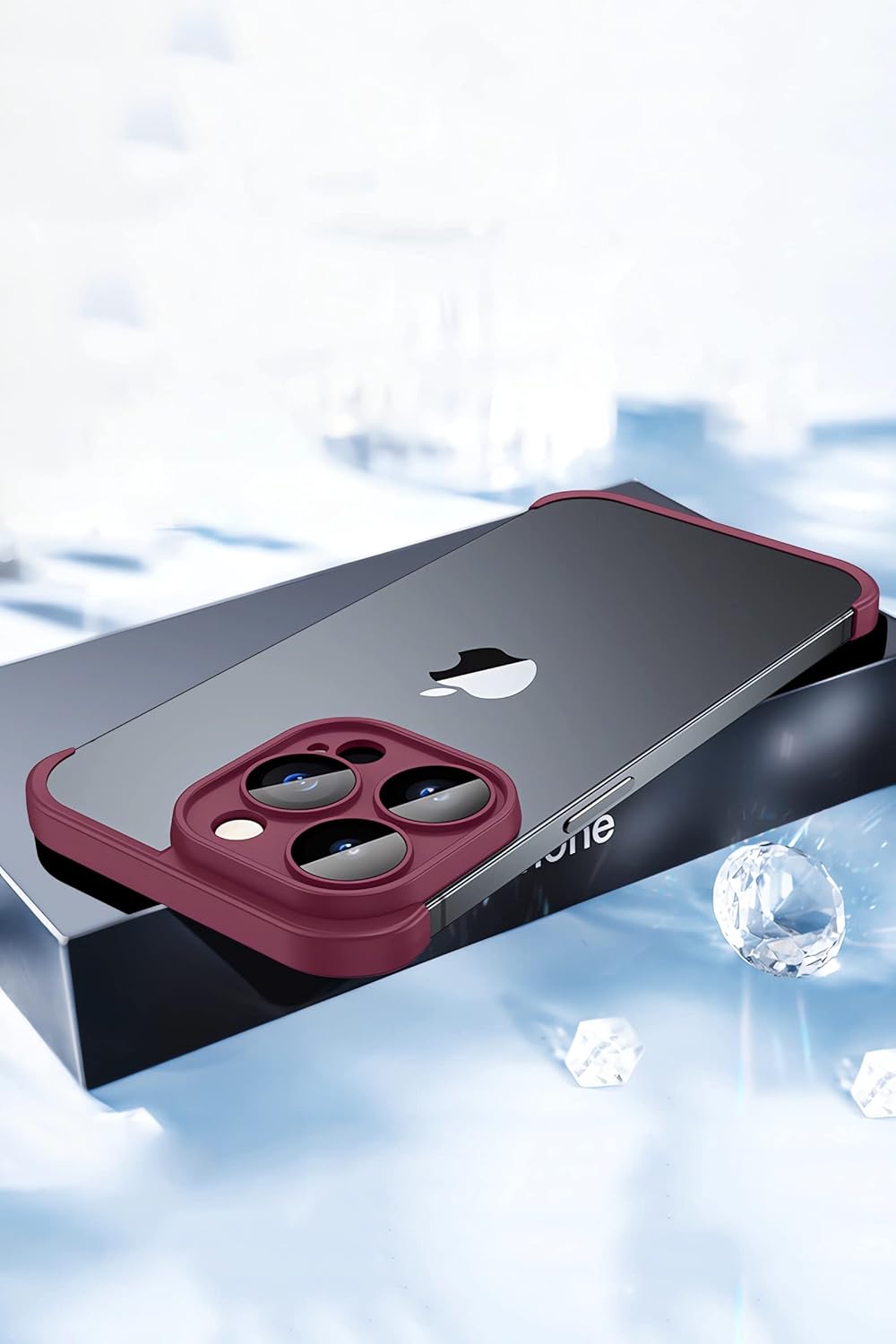 LEKEVO Funda sin marco para iPhone 15 Pro Max con protector de lente de cámara, funda delgada de TPU suave a prueba de golpes, carcasa minimalista