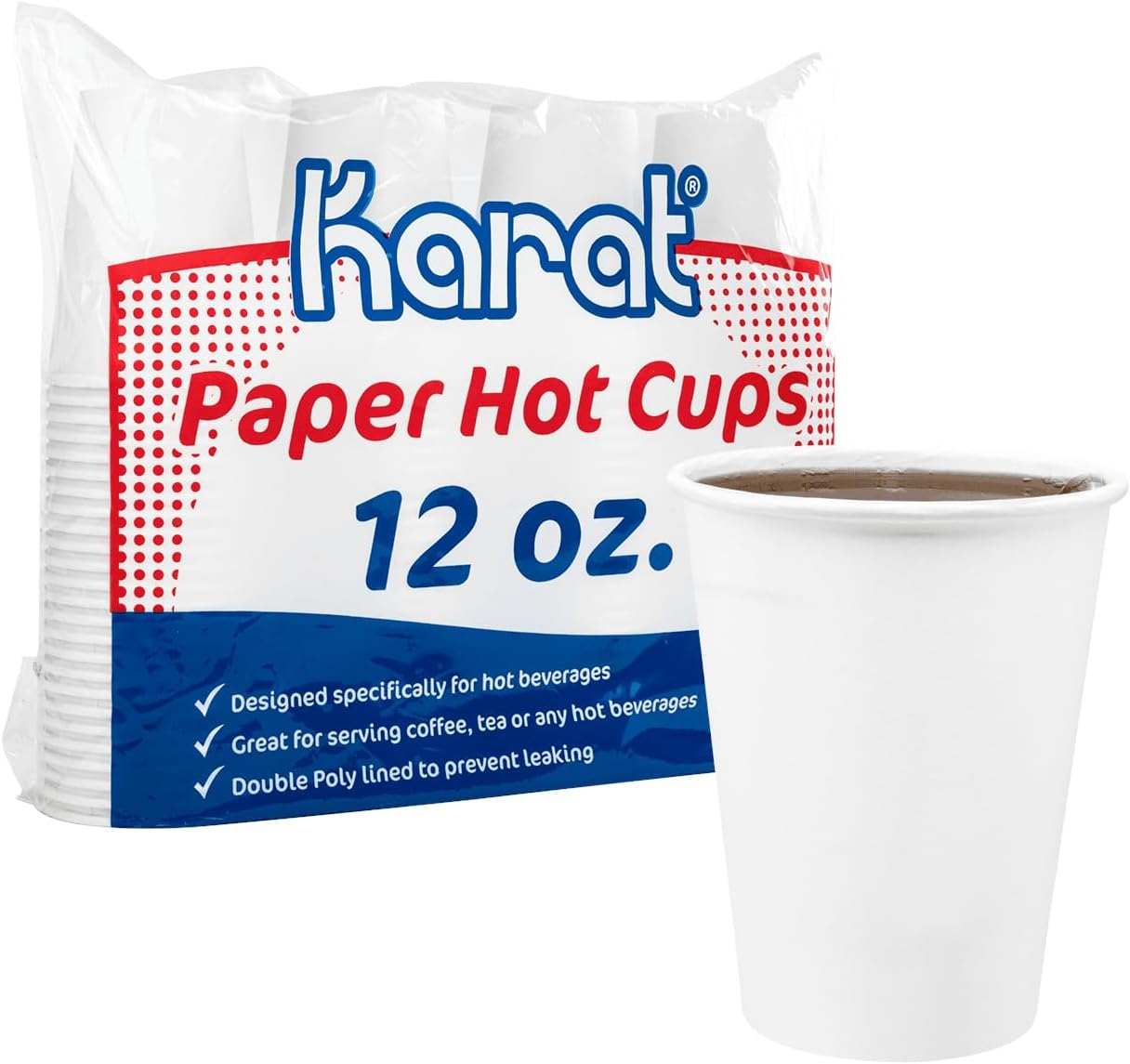 Karat Vasos calientes de papel blanco de 12 onzas, paquete de 300, tazas de café desechables, perfectas para llevar bebidas y fiestas, resistentes,