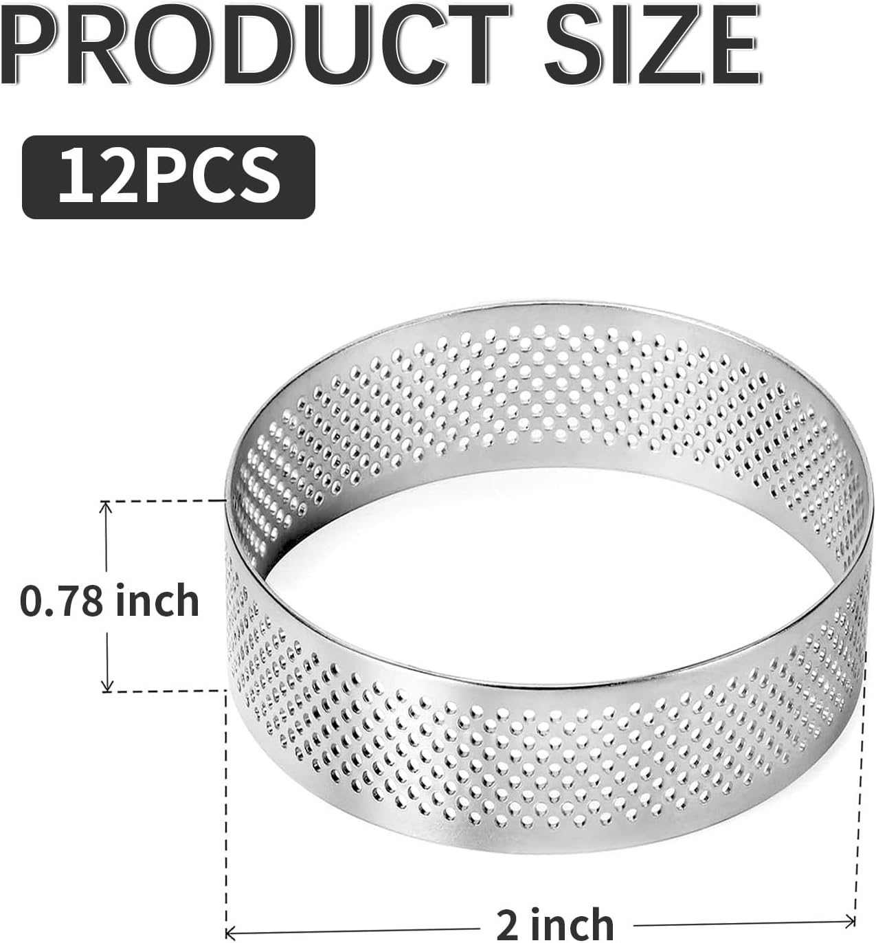 Paquete de 12 anillos para tarta de acero inoxidable de 2 pulgadas, tarta de mousse, anillos de crumpet para tartas, anillos perforados resistentes