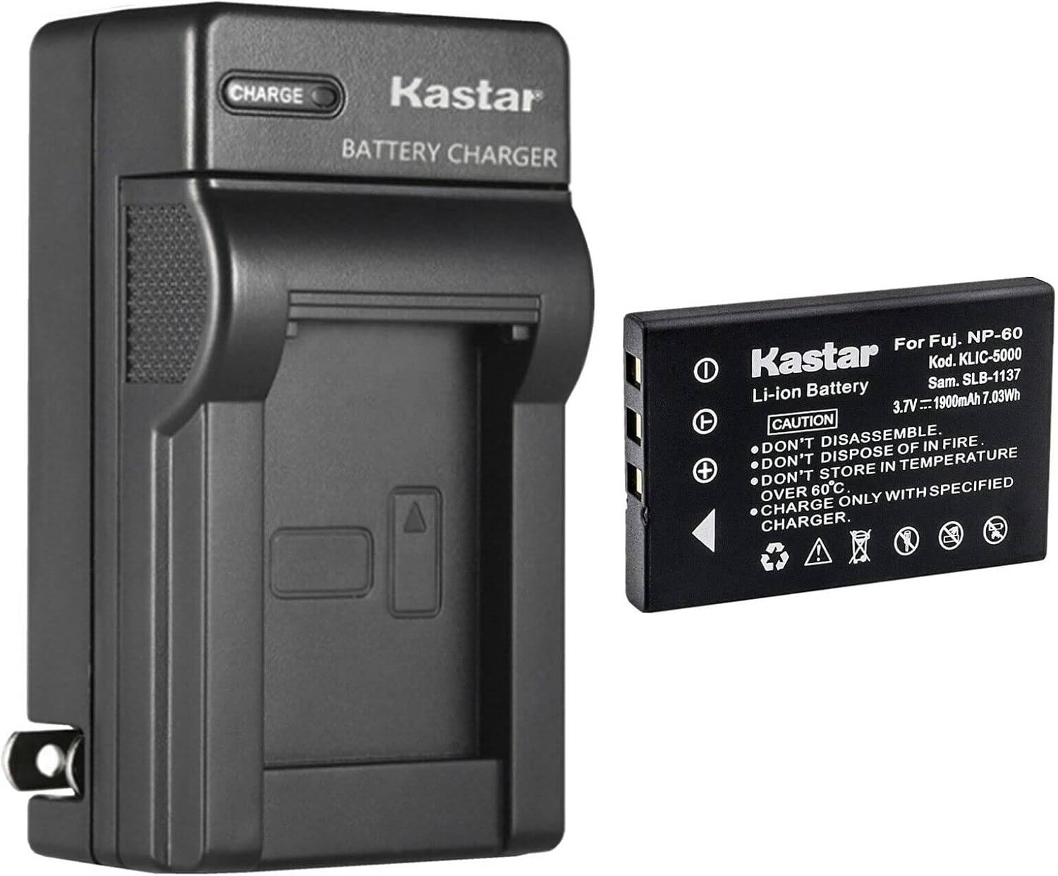 Kastar Listen Technologies LA-365 – Paquete de 1 cargador de batería y pared de CA para cámara DXG DXG-505V DXG-521 DXG-571V DXG-589V DVV-581