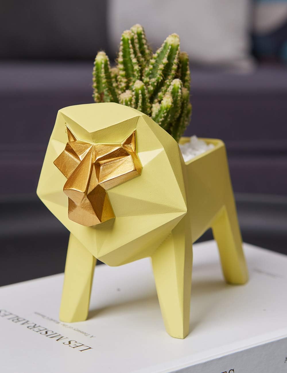 HAUCOZE Maceta para suculentas de cactus, estatua de león, figura decorativa de animales para el hogar, regalos de cumpleaños, arte, polirresina,