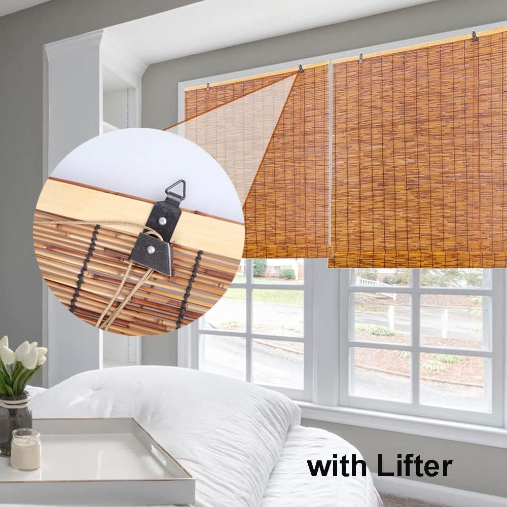 Persianas colgantes enrollables de bambú para ventana, persianas romanas de bambú sin cordones con levantador, 16, 28, 30, 34, 36, 48, 60, 72, 78
