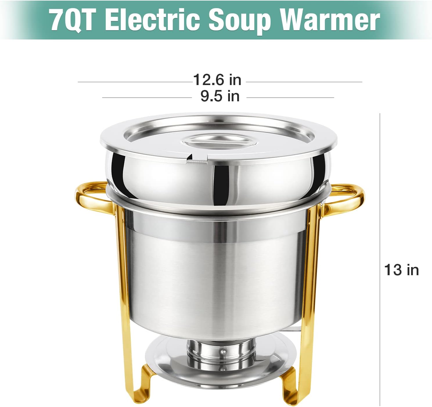 Restlrious Soup Chafer – Calentador de sopa redondo de acero inoxidable de 7 cuartos de galón, calentador de sopa grande de marmita, con tapa de
