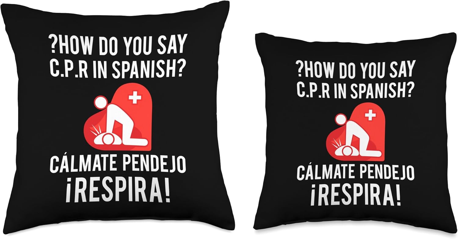 Certified CPR Instructor Gifts First Aid EMT EMS – Almohada para instructor de RCP español, 16 x 16 pulgadas, multicolor