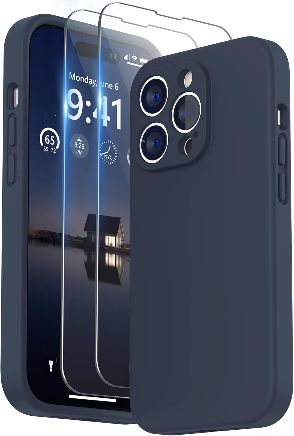 SURPHY Funda diseñada para iPhone 14 Pro Max con protector de pantalla, (con protección de cámara + forro de microfibra suave), funda de silicona
