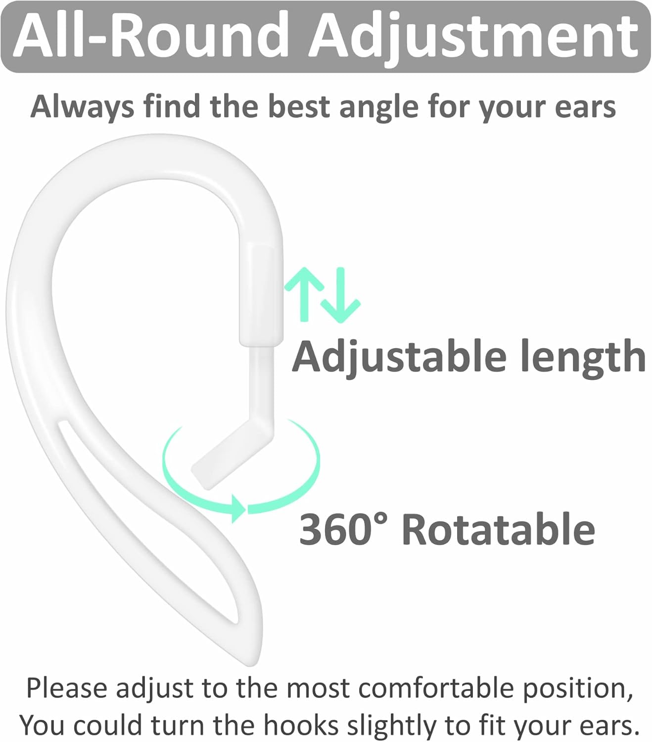 3 pares de ganchos para las orejas compatibles con AirPods Pro 2nd 1st y 3 2 1, rotación de ángulo de 360 grados, longitud ajustable, ganchos