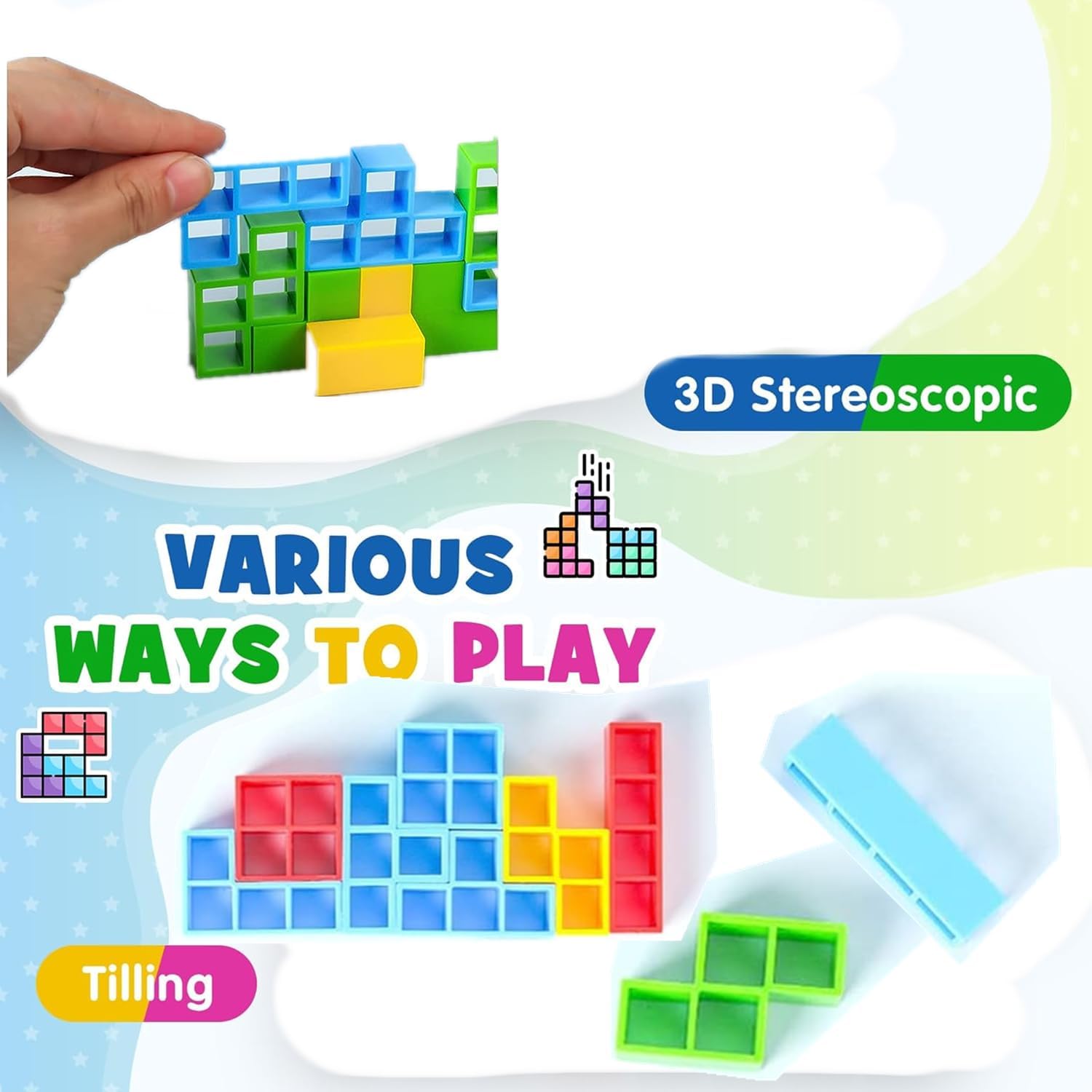 Juego de 48 bloques de equilibrio de torre Tetra, juegos de mesa para niños y adultos, juego de equilibrio para 2 jugadores, juego de bloques de