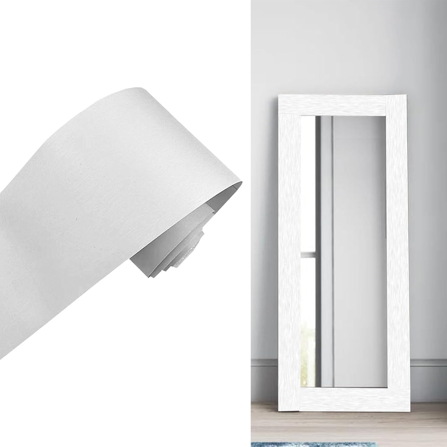 Borde de pared autoadhesivo 3D de color metálico, impermeable, fácil de aplicar, azulejos de cocina y baño, 4.2 x 196.8 pulgadas (blanco)