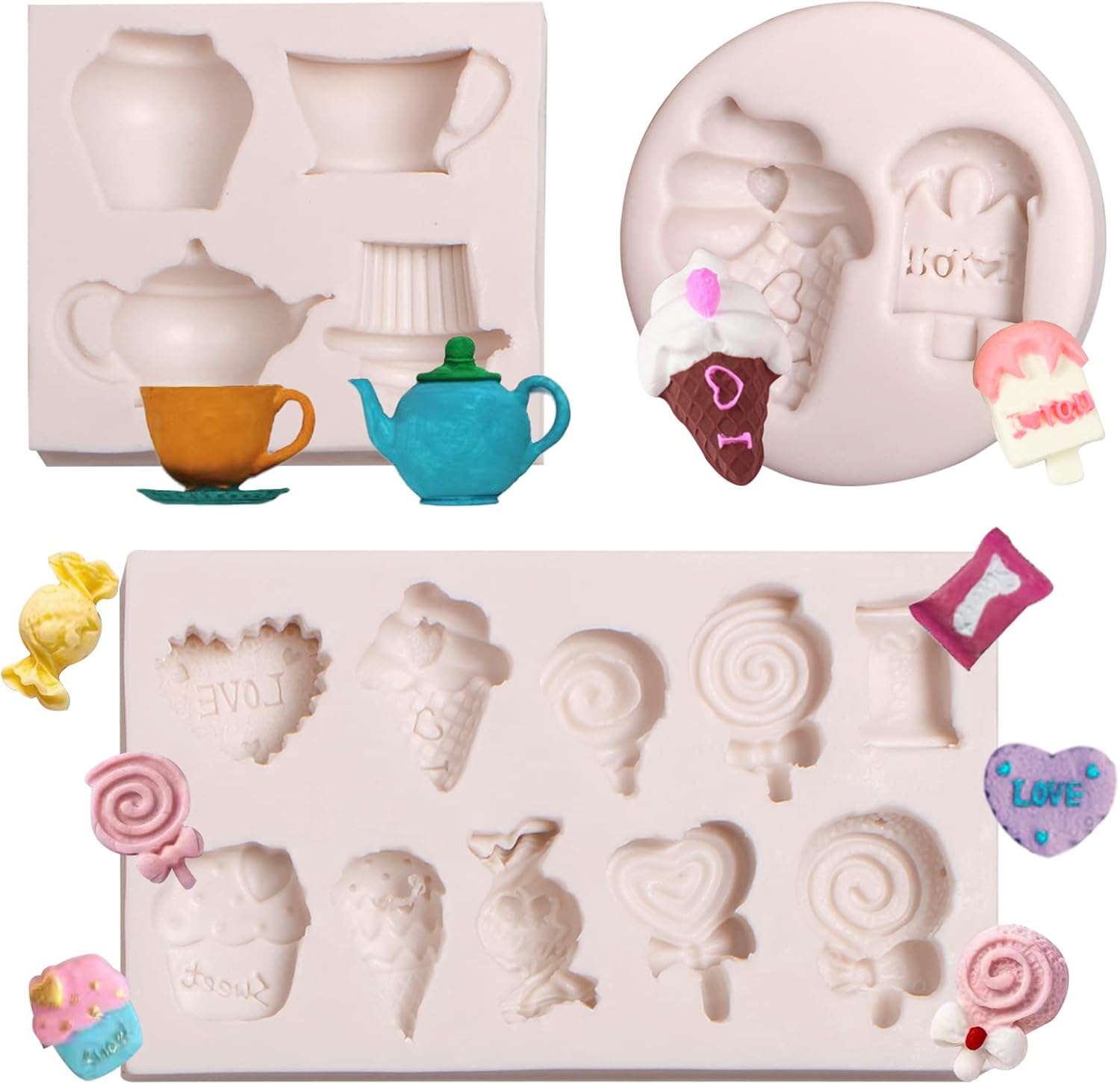 Molde de silicona para caramelos de piruleta, molde de chocolate para pastel de helado, tetera, fondant, moldes para hornear para decoración de