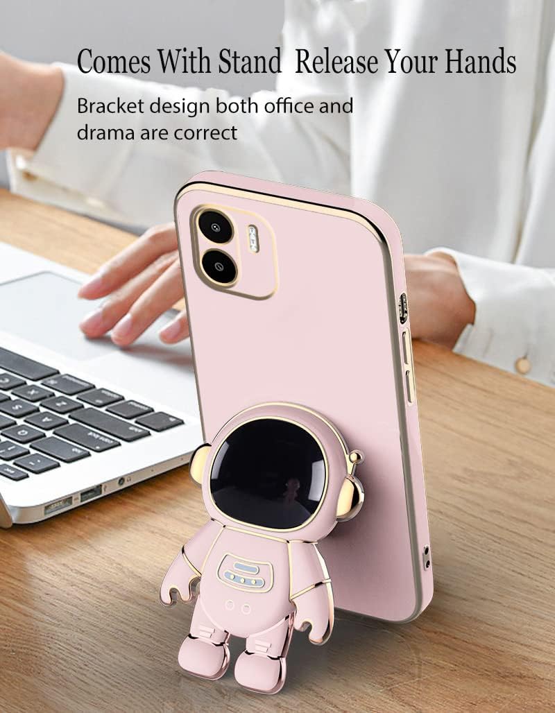 Compatible con Redmi A2 Funda con chapado creativo astronauta titular de dibujos animados rosa, teléfono Xiaomi Redmi A1 Funda de silicona a prueba